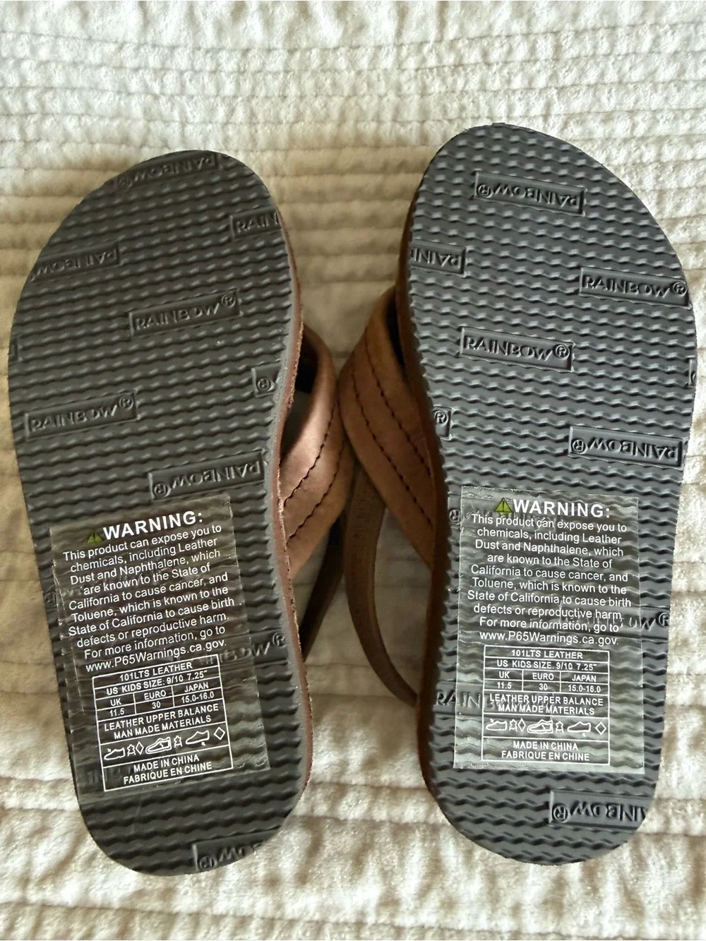 Rainbow Kids Brown Leather Flip Flop Sandals with Rainbow Logo